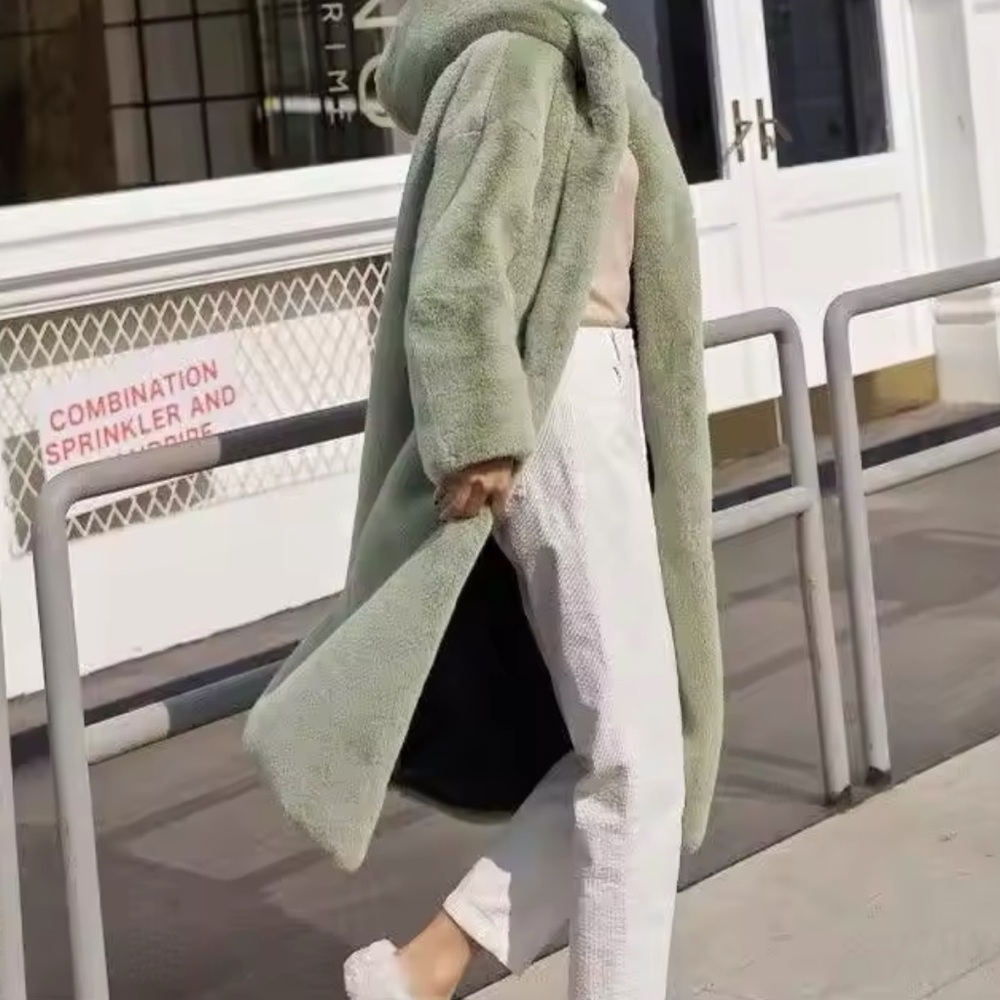 Oversized Teddy Coat in Sage Green - Picture 2 of 6